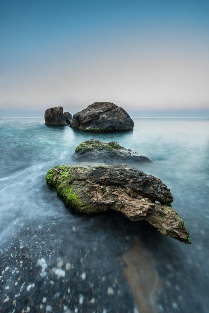 Stones in the sea on a long exposure